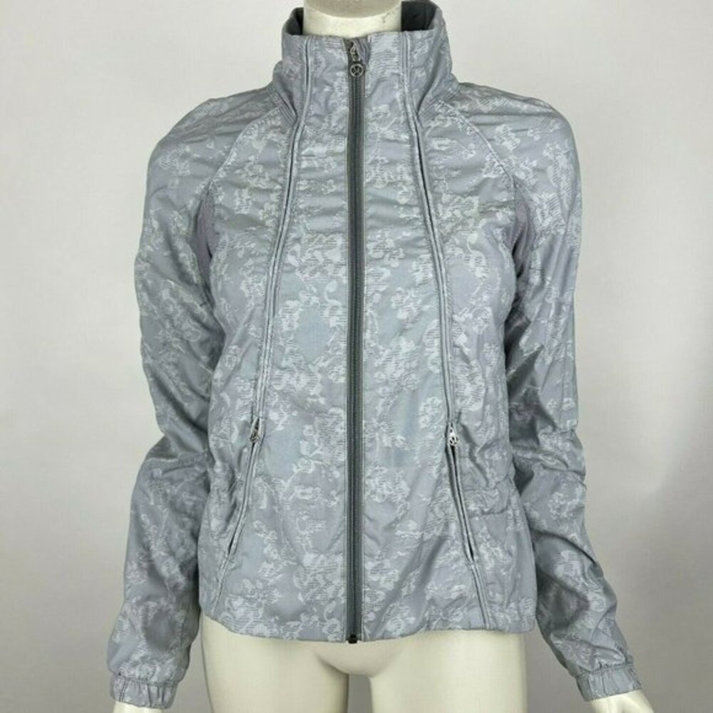 Lululemon Run Travel‎ to Track Jacket Floral Jacquard Fossil Gray Lined Women 4